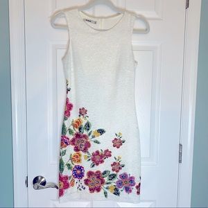 White floral lace print sheath dress Desigual above the knee